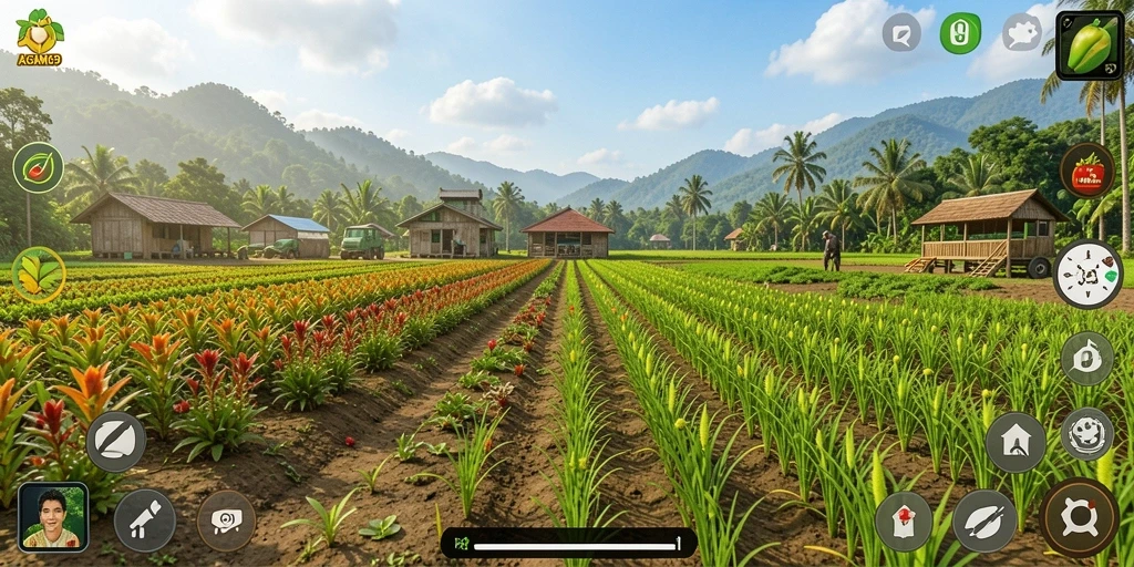 Screenshot AGAM69 menampilkan kebun indah dengan tanaman yang subur.