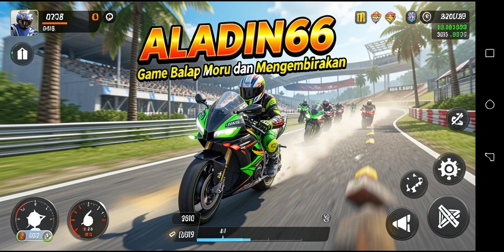 Menampilkan gameplay seru balapan motor di ALADIN66.