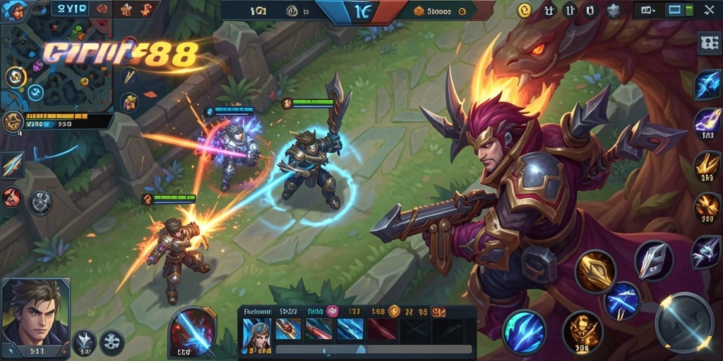 Screenshot gameplay menunjukkan pertempuran seru dalam MOBA.