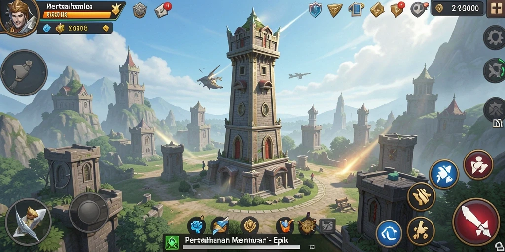 Screenshot gameplay DYO1 menunjukkan aksi menara pertahanan yang mendebarkan.