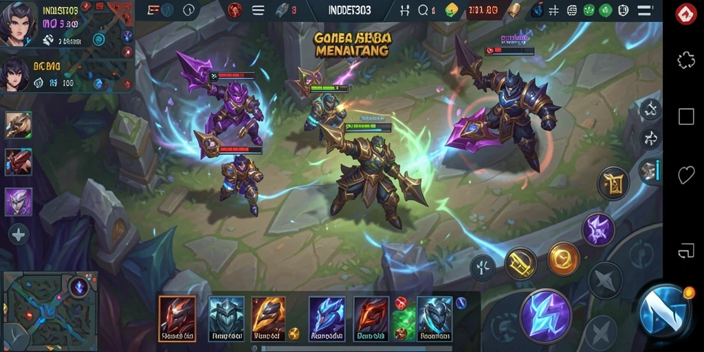 Screenshot utama menampilkan pertempuran seru dalam GAME MOBA.