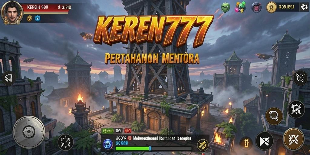 Screenshot gameplay Tower Defense KEREN777 yang menunjukkan aksi menegangkan dengan menara.