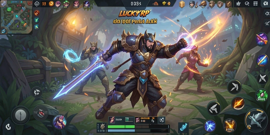 Screenshot utama LUCKYRP menampilkan aksi seru dalam pertandingan MOBA.
