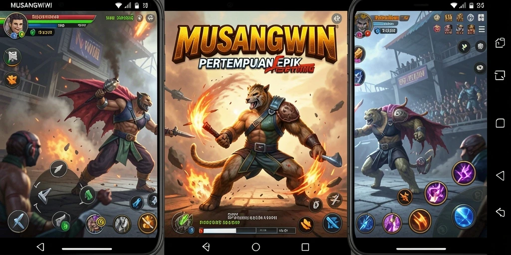 Screenshot utama MUSANGWIN menampilkan aksi bertarung yang seru.