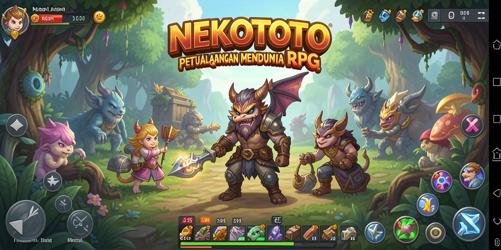 Tampilan gameplay NEKOTOTO yang memukau saat pertarungan RPG.