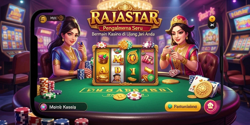 Screenshot gameplay RAJASTAR yang menampilkan suasana kasino yang mendebarkan.